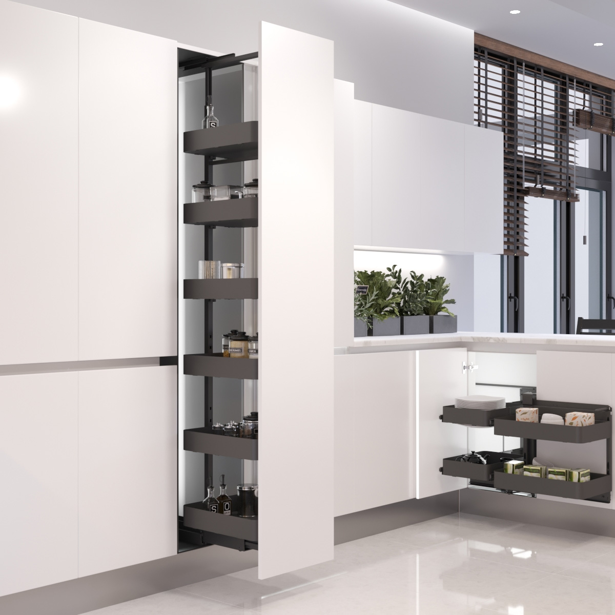 Твинс/Twins Колонна Makmart Модуль/Makmart Tall Module в базу 400 выдвижная с 6 полками, отделка орион серый