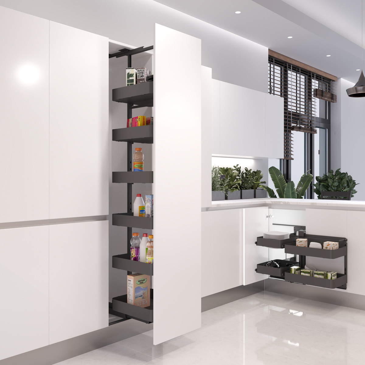 Твинс/Twins Колонна Makmart Модуль/Makmart Tall Module в базу 450 выдвижная с 6 полками, отделка орион серый