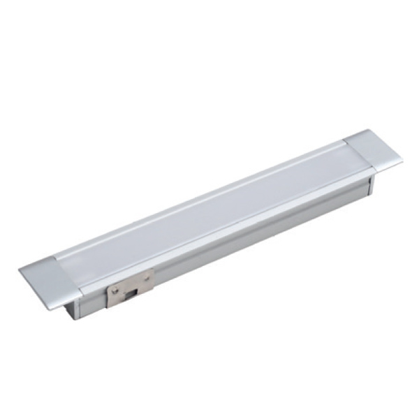 Образец LED профиля 1812 с рассеивателем, клипсой и заглушками, L=100 мм, отделка алюминий (анодировка)