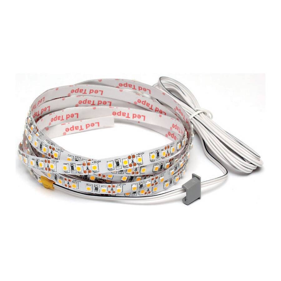 Комплект для профиля 1616: SMD3528, 120 LED/м, 9,6Вт/м, 12В, 840-960Лм./м 1м х8 мм, IP 20, 6000К (холодный белый) с каб. питания