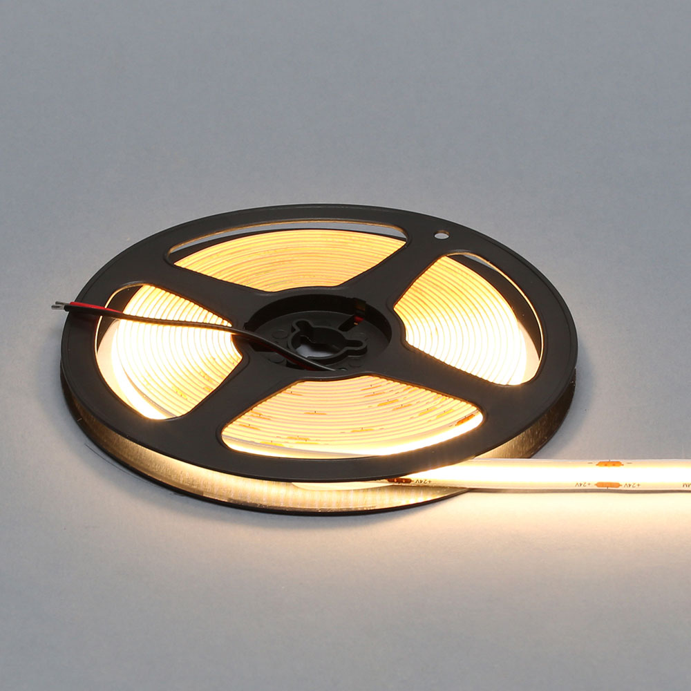 Лента светодиодная COB, 480 LED/м, 15Вт/м, 24В, CRI90, 1350-1500 Лм/м 5000х8 мм, IP20, 3000-3500К (теплый белый)