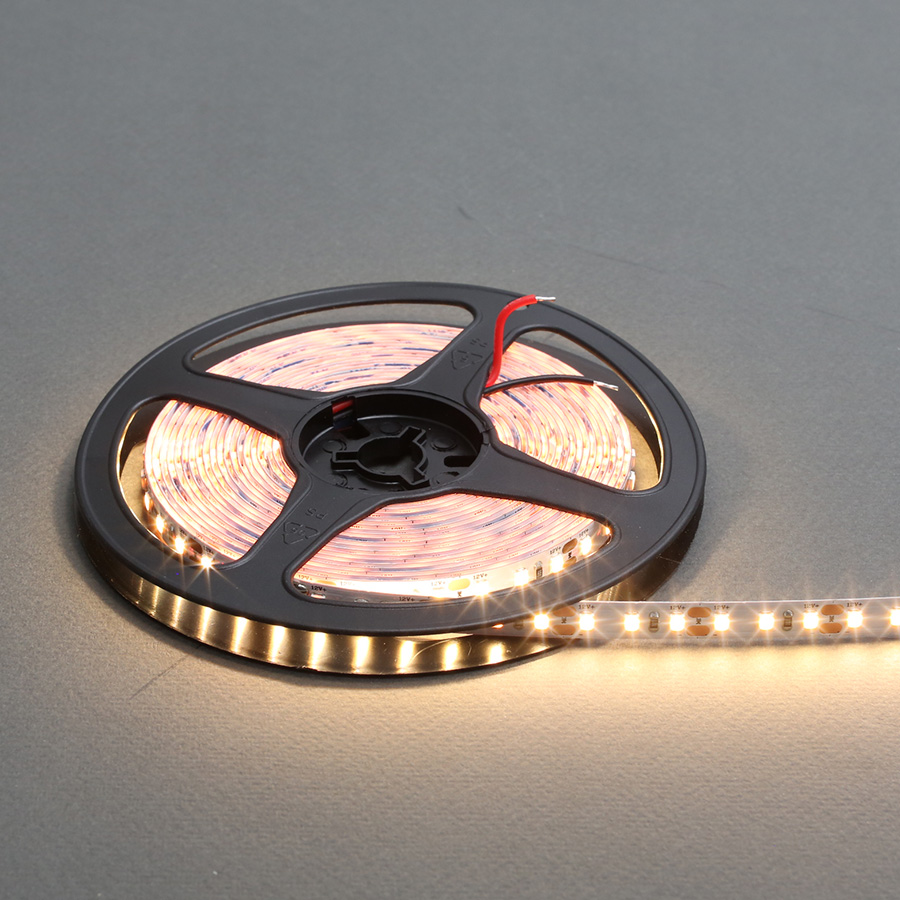 Лента светодиодная SMD2835, 120 LED/м, 10 Вт/м,12В, CRI95,900-1000 Лм./м 5000х8 мм, IP 20, 3000К (теплый белый)