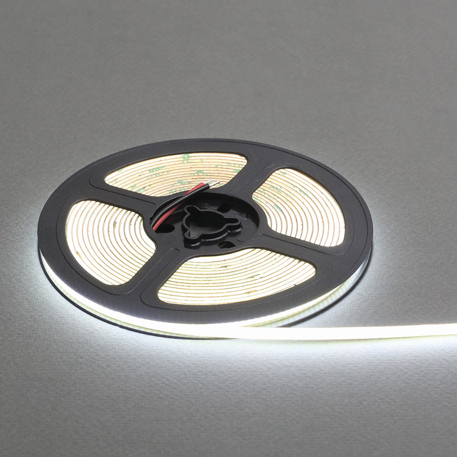 Лента светодиодная COB, 480 LED/м, 7Вт/м, 12В, CRI90, 600-700Лм/м 5000х8 мм, IP20, 6000-6500К (холодный белый)