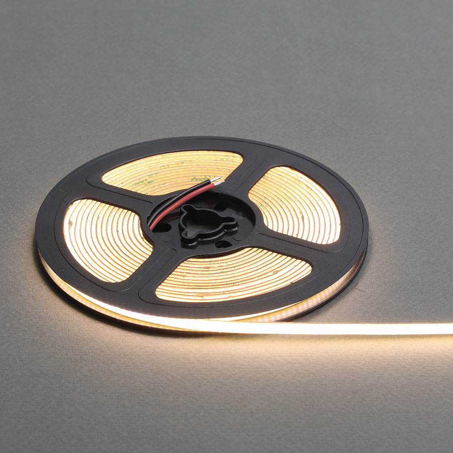 Лента светодиодная COB, 480 LED/м, 7Вт/м, 12В, CRI90, 600-700Лм/м 5000х4 мм, IP20, 3000-3500К (теплый белый)