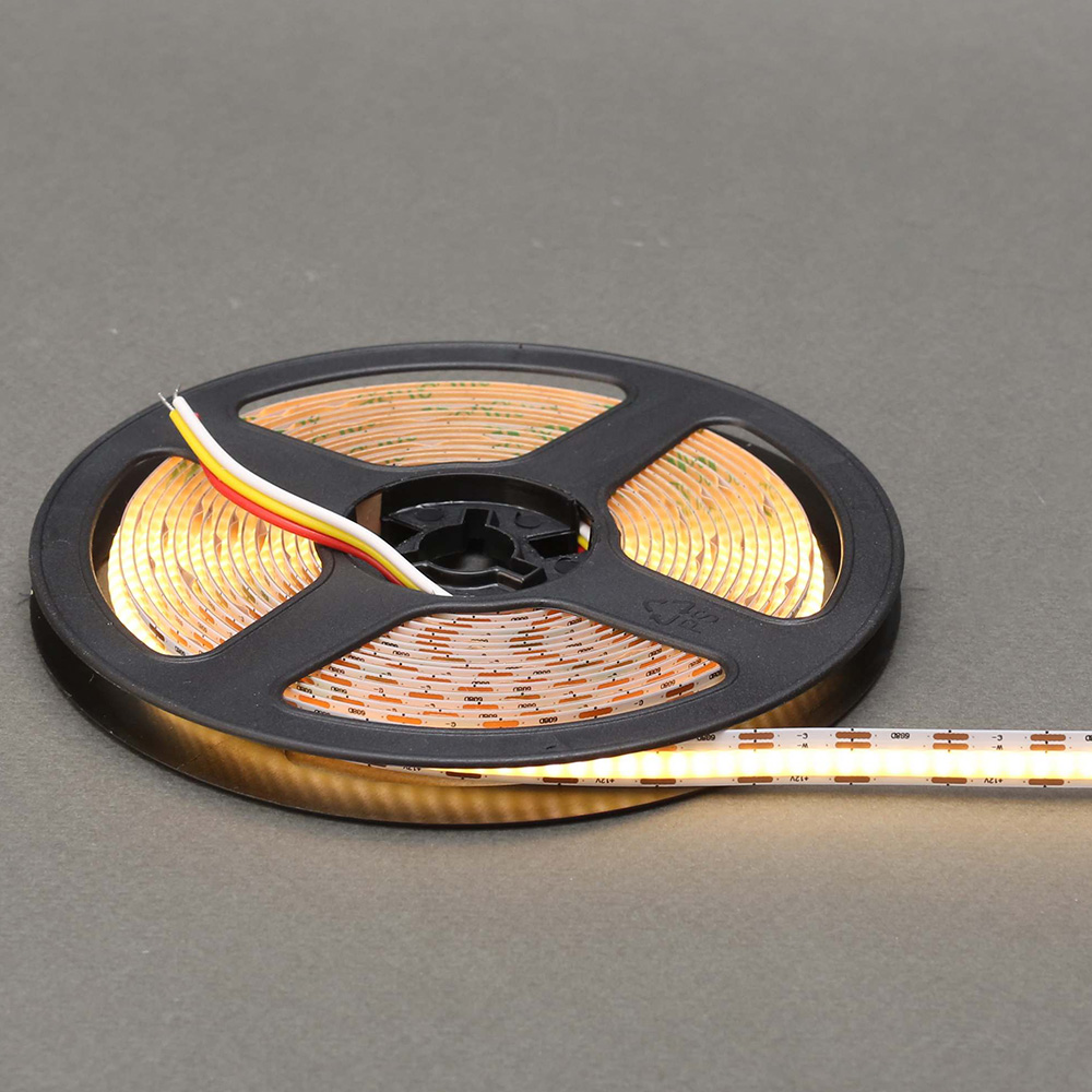 Светодиодная лента COB ССТ 608 LED/м, 12(6+6)Вт/м,12В, CRI90, 400-800Лм./м 5000х8мм, IP20, два канала 3000К+6500K