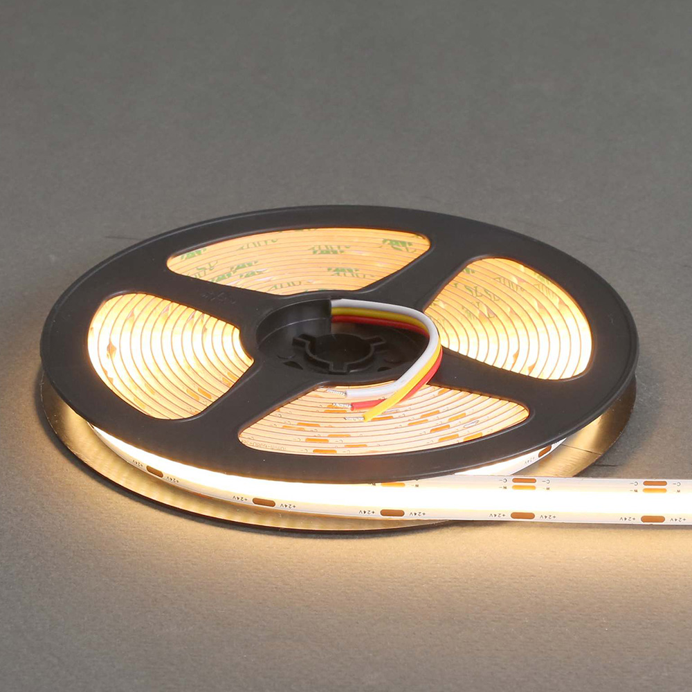 Светодиодная лента COB ССТ 608 LED/м, 14(7+7)Вт/м,24В, CRI90, 550-1300Лм./м 5000х10мм, IP20, два канала 3000К+6500K