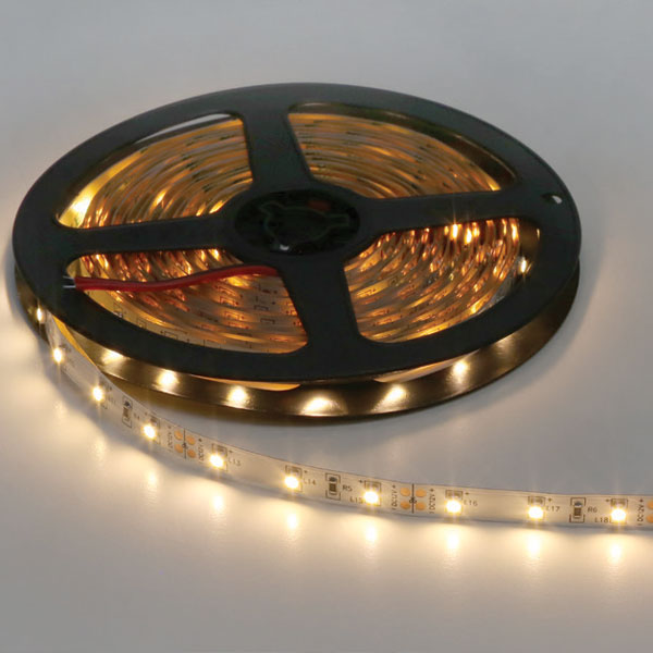 Лента светодиодная SMD3528, 60 LED/м, 4,8Вт/м, 12В, 180-240Лм./м 5000х8 мм, IP 20, 3000-3500К (теплый белый)